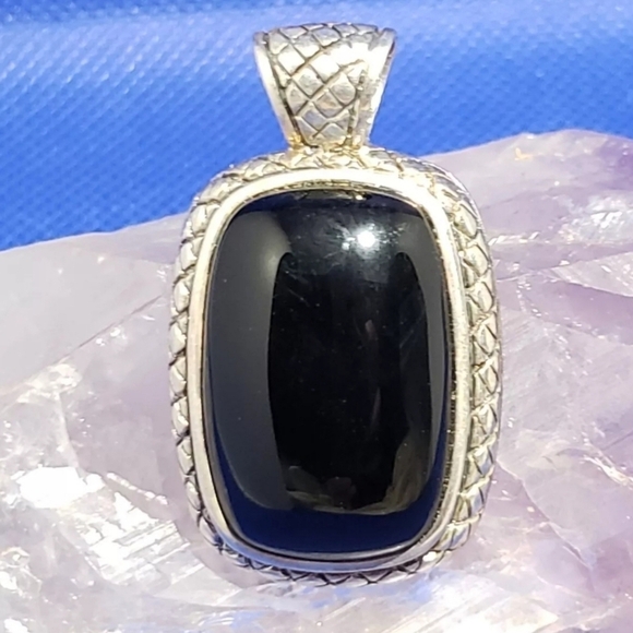 Vintage 925 Silver ATI Onyx Pendant - Picture 1 of 3
